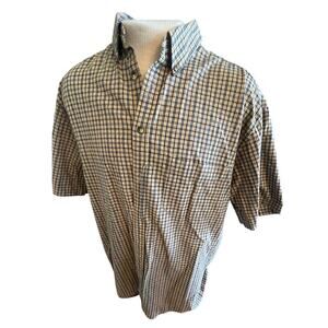 AEROPOSTAL SHORT SLEEVE BUTTON UP vintage BROWN PLAID 100% COTTON MENS XL